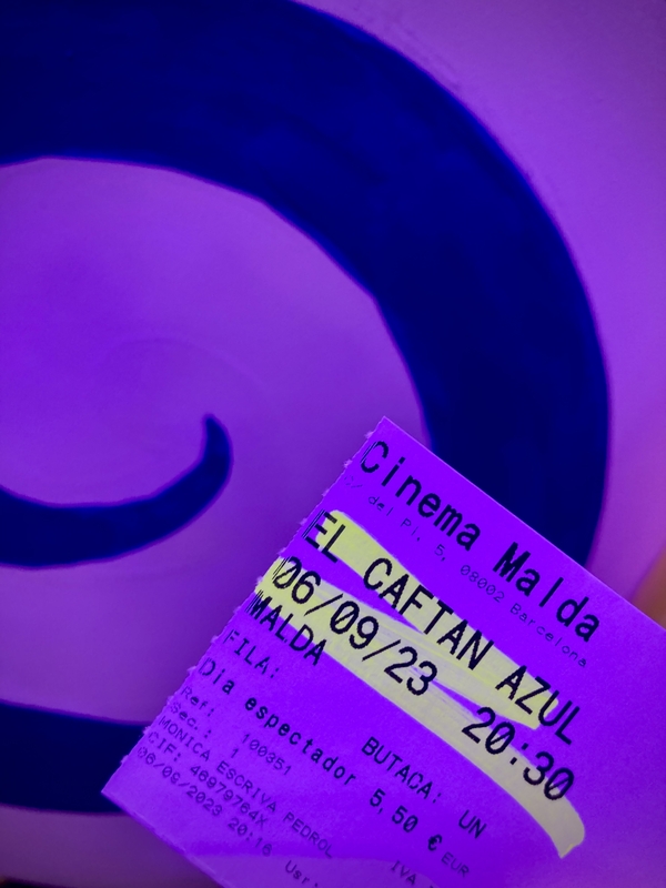 Billet d'entrée pour Le bleu du caftan au cinéma Malda #HolaBarcelona septembre 2023 © Gilles Denizot